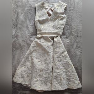 Monsoon silk dress, Cream and Gold, devore silk, V-Neck Fit & Flare midi dress 4